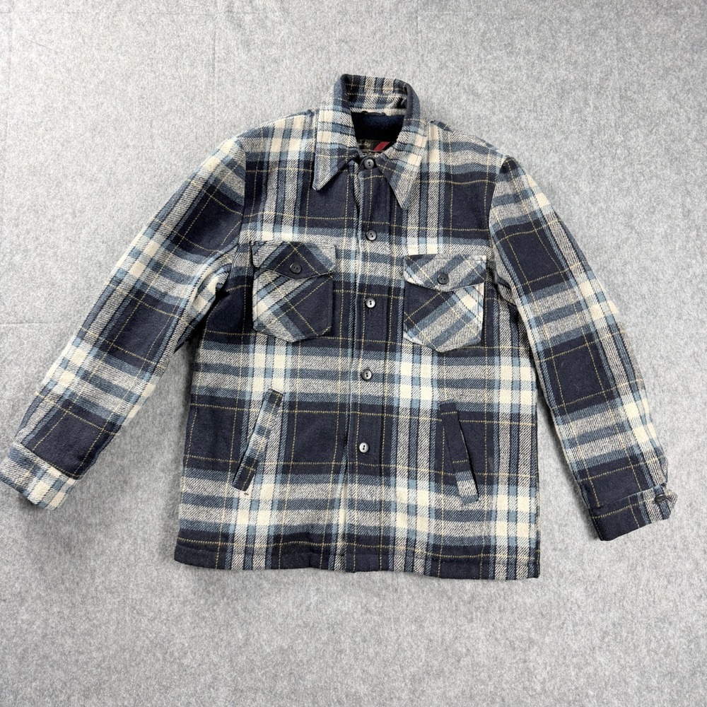 Vintage‎ Sears The Mens Store Plaid Wool Jacket 40 Tall Blue Outerwear Coat